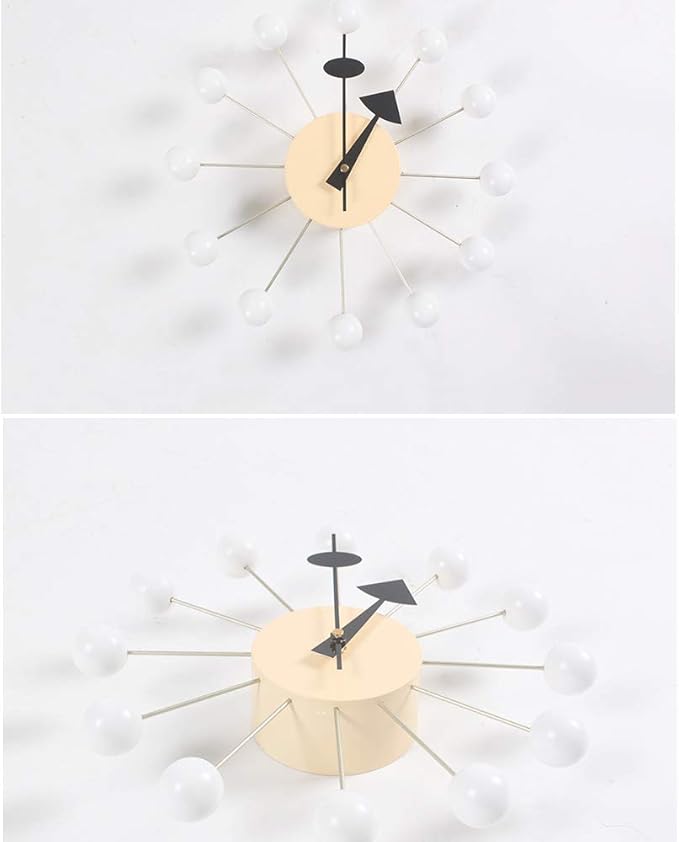 SHISEDECO Wooden Ball Clock in White, Painted Solid Wood Non Ticking Decorative Mid Century Modern Silent Wall Clocks Retro Design for Home, Kitchen, Living Room, Office etc.