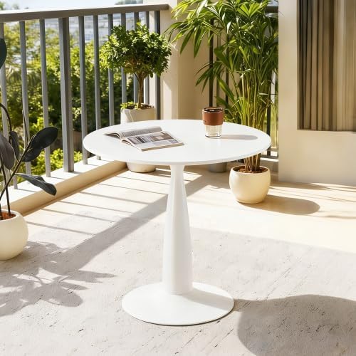 31.5" Round White Dining Table, Mid Century Modern Round Dining Pedestal Table, White Coffee Table for Kitchen Dining Room, Office, Save Space