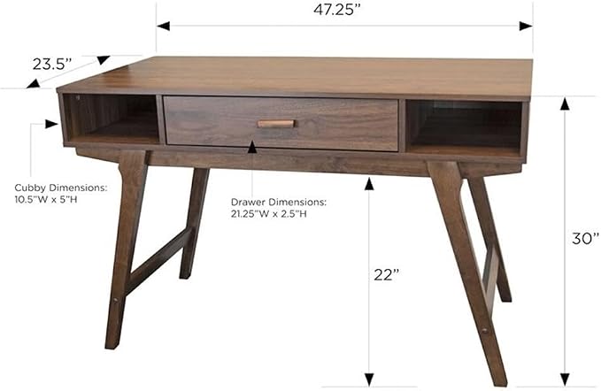 OS Home and Office Model Mid Century One Drawer and Sturdy Legs Desk, Brown