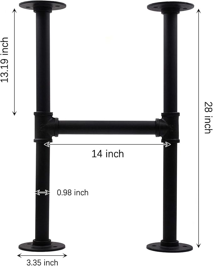 28 Inch Industrial Pipe Table Leg Set, Iron Base Legs for Coffee Tables, Desks, NightstandVintage, Dark Grey Black Rough Pipes, 2pcs