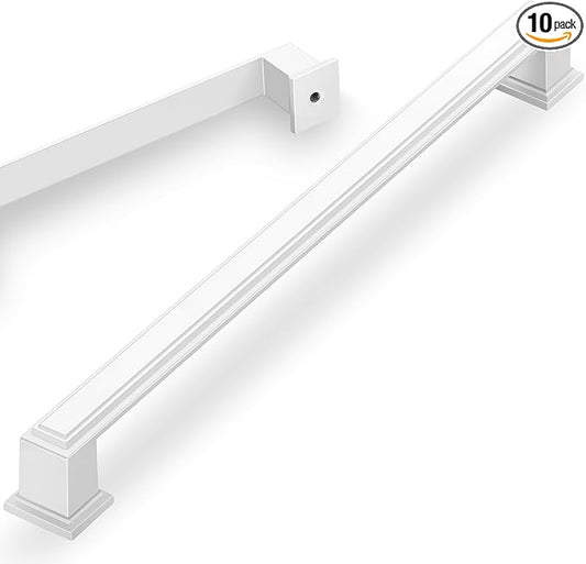 Lardmon 10 Pack 10 Inch(254mm) Hole Center Matte White Modern Cabinet Pulls Kitchen Cabinet Handles Kitchen Cabinet Hardware Timeless Drawer Pulls for Dresser Cupboard Wardrobe, Matte White(10x10)