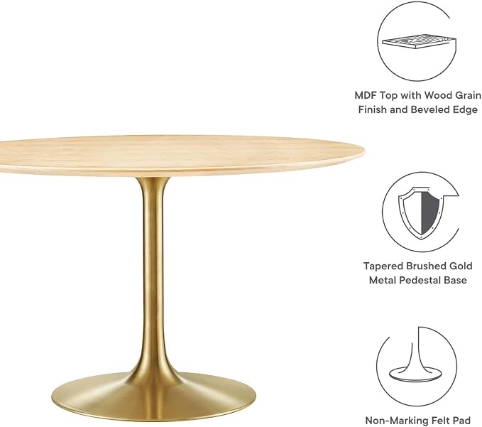 Modway Lippa Dining Table, 48", Gold Natural