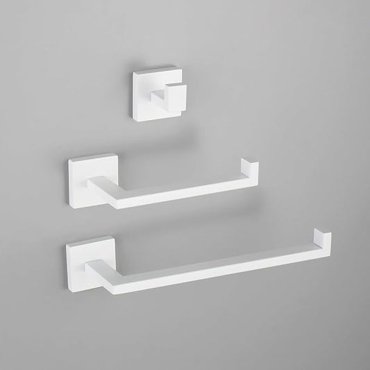 GERZWY Bathroom 3-Pieces Hardware Sets Stainless Steel - Toilet Paper Holder Towel Ring Coat Hook, White