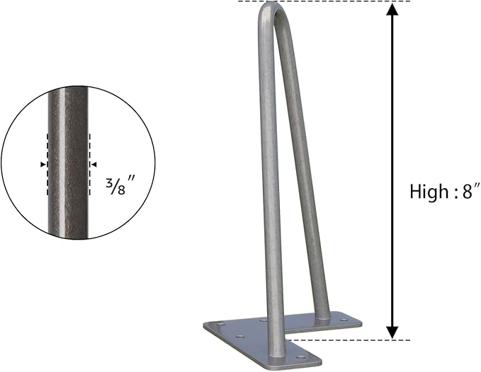 SMARTSTANDARD 8 Inch Heavy Duty Hairpin Furniture Legs, Metal Home DIY Projects for TV Stand, Sofa, Cabinet, etc with Rubber Floor Protectors Gray 4PCS