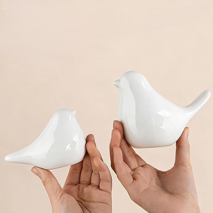 statueBird Statues, Modern Home Decor, Suitable for desks, Bookshelves, bedrooms, Living Rooms, cabinets, and Fireplace Mantel Decorations. Ceramic Animal Statues. (White)