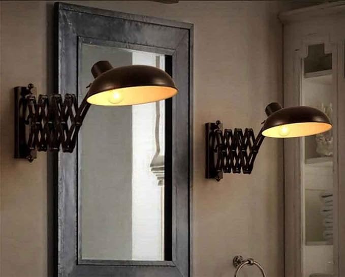 Retro Industry Teles Arm Wall Mount Lamp, Adjustable Swing Black Iron Light Sconce for Bedroom, Living Room Loft Fixture