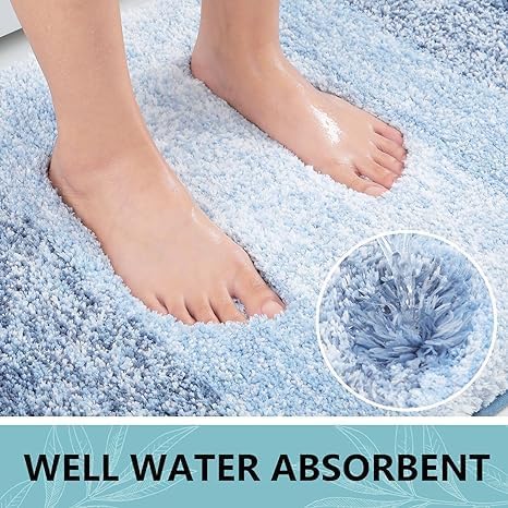Arotive Microfiber Bathroom Rugs, Shaggy Soft and Absorbent Bath Rug, Non-Slip, Thick Plush Machine Washable Dry Bath Mats for Bathroom, Tub and Shower, 50x30, Light Blue, Rectangular