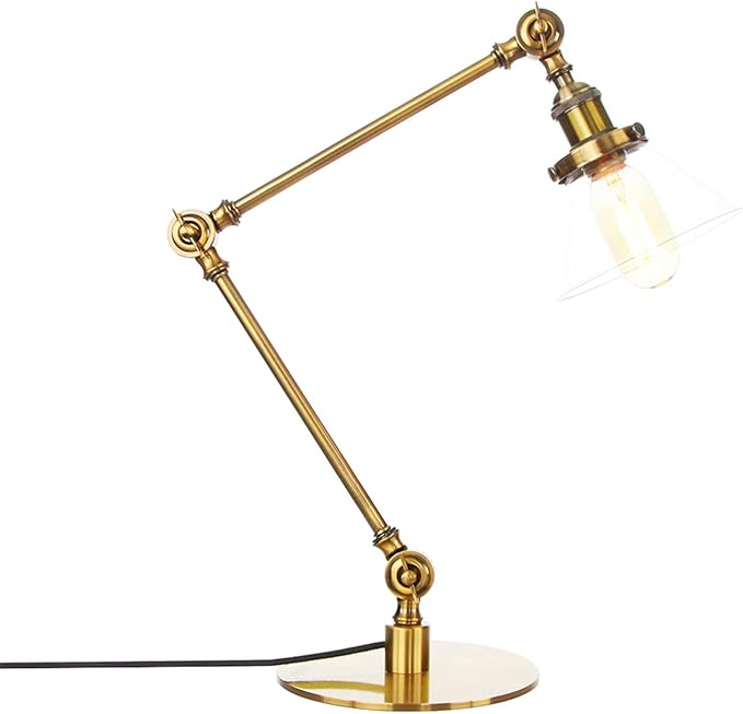 Table Lamp, Adjustable Swing Arm Metal Desk Lamp with Clear Glass Shade, Vintage E26 Reading Light for Bedroom or Bedside