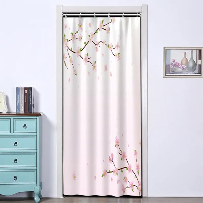 Cherry Blossom Shower Curtain Japan Pink Floral Landscape Shower Curtains for Girly Woman Bathroom Decor Accessories Waterproof Polyester Fabric with Hooks, 36 x 72 Inch