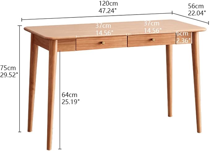 Mid Century Modern Desk, Wood Home Office Computer Desk with 2-Drawers, Vintage Writing Desk Workstation for Study, Bedroom(47.2 inch, Natural)