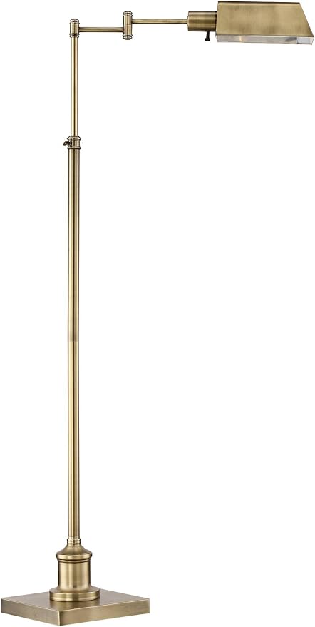 Regency Hill Jenson Industrial Farmhouse Adjustable Swing Arm Pharmacy Lamps Floor Standing with USB Charging Port 54" Tall Aged Brass Metal Decor for Living Room Reading House Bedroom Home Office
