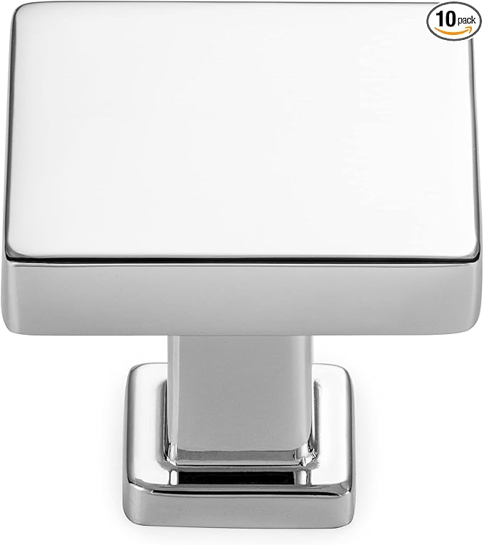 KOOFIZO 10 Pack Polished Chrome Cabinet Knobs Chrome Drawer Knobs K08 Square Single Hole Cabinet Pulls for Cabinets Drawer Dresser Cupboard Bedroom Closet Bathroom Vanity
