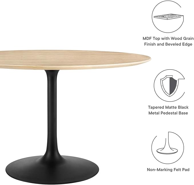 Modway Lippa Dining Table, 48", Black Natural