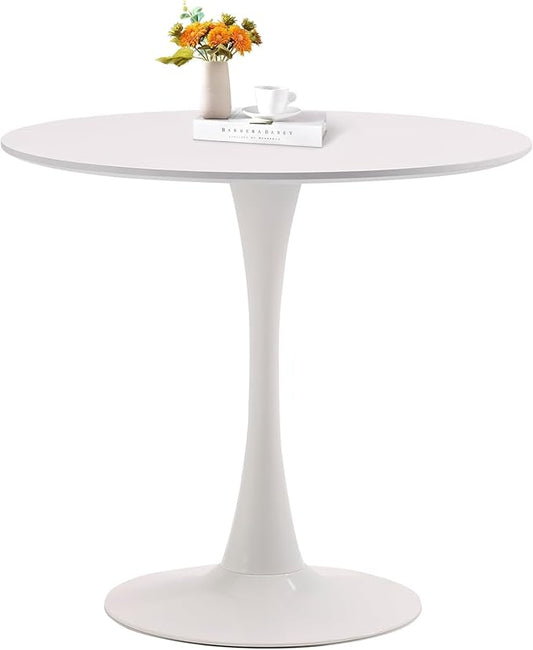 White Round Dining Table, 31.5" Tulip Table Kitchen Round Dining Table for 2-4 People with MDF Table Top and Metal Pedestal Base, Mid-Century Leisure Table for Home, Dining Room, Cafe