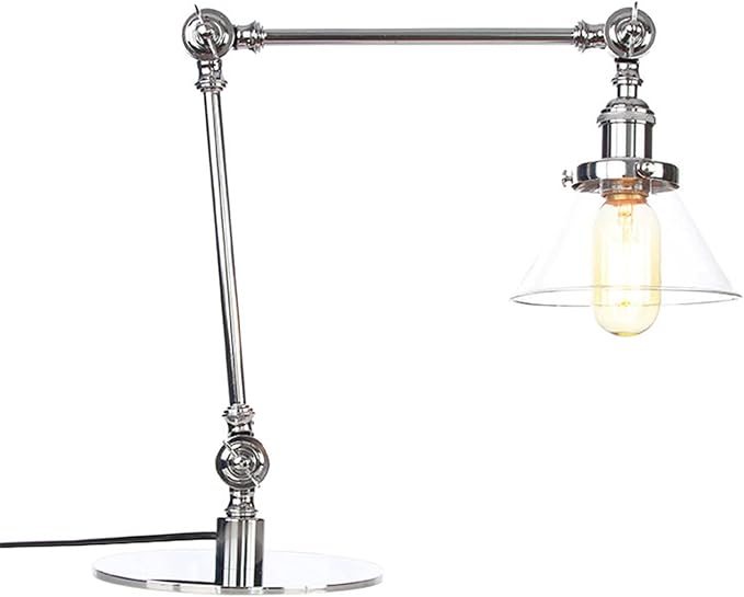 Table Lamp, Adjustable Swing Arm Metal Desk Lamp with Clear Glass Shade, Vintage E26 Reading Light for Bedroom or Bedside
