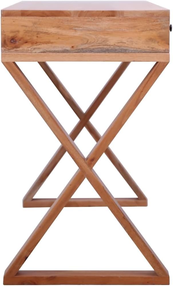 Solid Mahogany Wood Computer Desk with 3 Drawers, Rectangular Writing Table for Home Office, Medium Study Workstation, Stained Brown Finish