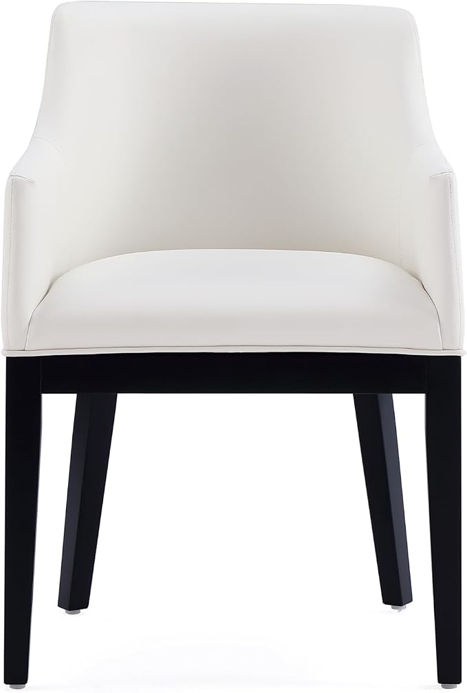 Manhattan Comfort Gansevoort Modern Faux Leather Dining Chair with Arms, Leatherette Upholstery on Solid Beech Wood Frame, Accent Furniture for Kitchen Table or Office, Set of 1, Cream