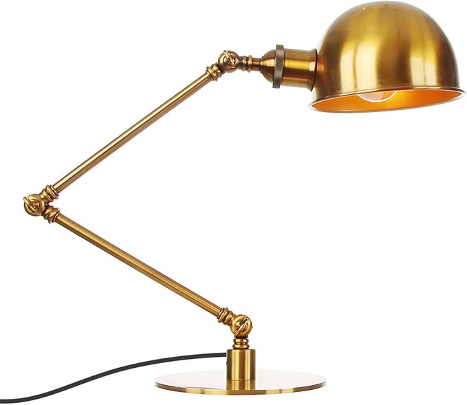 Makeup Vintage Desk Lamp, Adjustable Swing Arm Industrial Metal Task Table Lamp, Bedroom Bedside Night Light Retro Reading Lighting,Gold