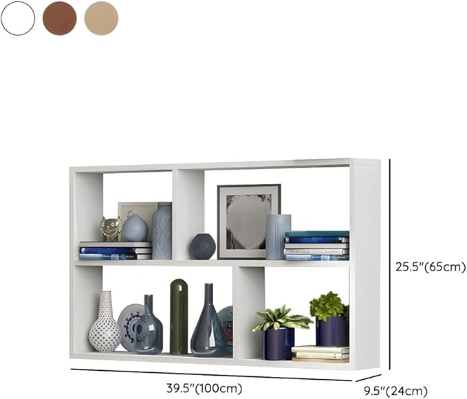 RUNNUP Floating Wall Mount Bookcase Engineered Wood Book Shelf Decor Wall Shelf for Study Room Office Living Room, Brown 39.4" L x 9.4" W x 25.6" H