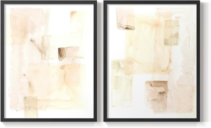 Renditions Gallery Set of 2 Peel & Stick Framed Prints, Abstract Wall Art, Mixed Handmade Oil Painting Wall Decor, Re-Stickable - Ready to Hang - 22"x28" - Black Frame LT588
