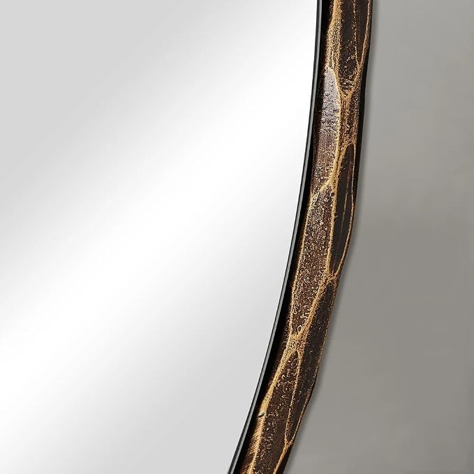 ANDY STAR Hand-Forged Round Bathroom Mirror, 28 Inch Antique Oil Rubbed Bronze Hammered Circular Mirror, for Wall Decor, Entryway, Bedroom, Fireplace, Solid Steel Frame