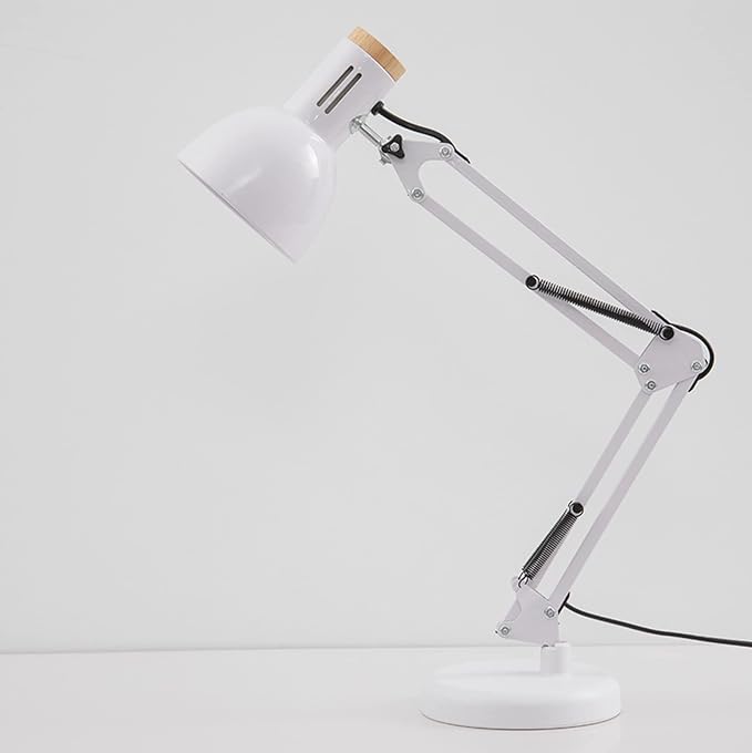 LED Desk Lamp Swing Arm Metal Table Lamp, Adjustable Architect Lamp for Home Bedroom Study Office, E27 Base Bulbs Not Included,White