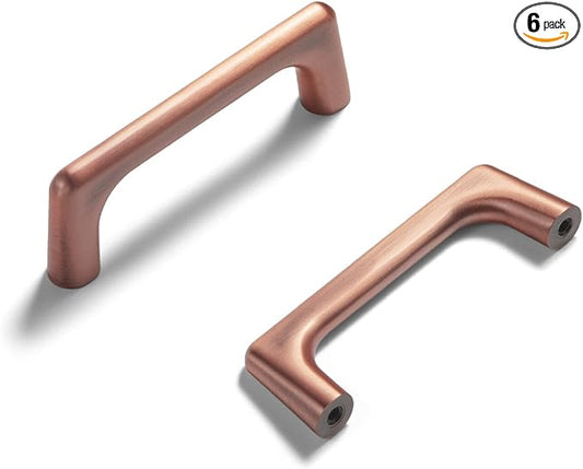 Goo-Ki Brushed Copper Cabinet Pulls with 3''Hole Centers, Modern Style Zinc Alloy Cabinet Handles for Dresser,Wardrobe,Cupboard- 6 Pack