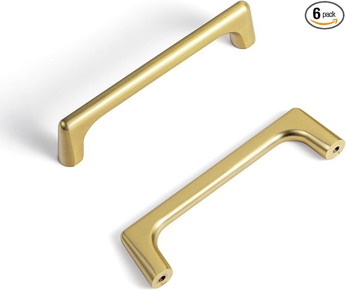 Goo-Ki Brushed Brass Cabinet Pulls with 3.8'' Hole Centers, Modern Style Zinc Alloy Cabinet Handles for Dresser,Wardrobe,Cupboard- 6 Pack