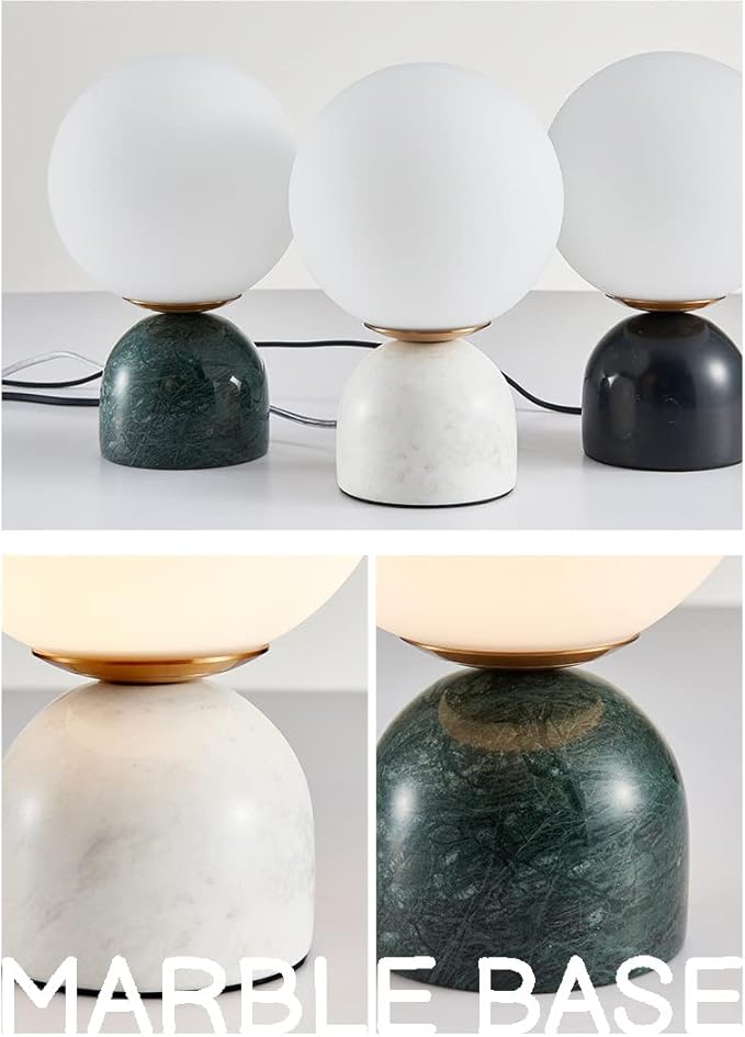 Meefad Globe Bedside Lamp, Modern Cute Night Light with Glass Shade, Marble Base, Small Table Lamp for Bedroom - White