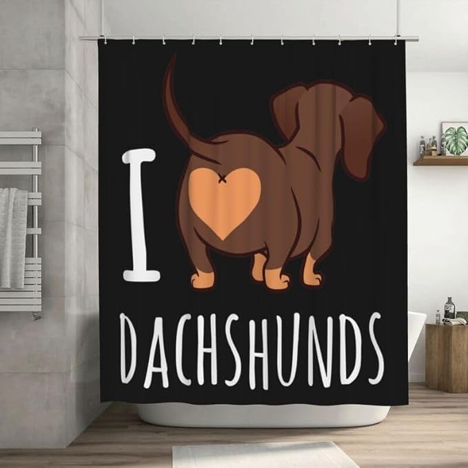 Dachshund Print Shower Curtain Cute Dachshund Lovers Dogs Pattern Duty Fabric Shower Curtains Set Bathroom Polyester Waterproof with 12 Hooks, 66x72Inch（168x183cm）