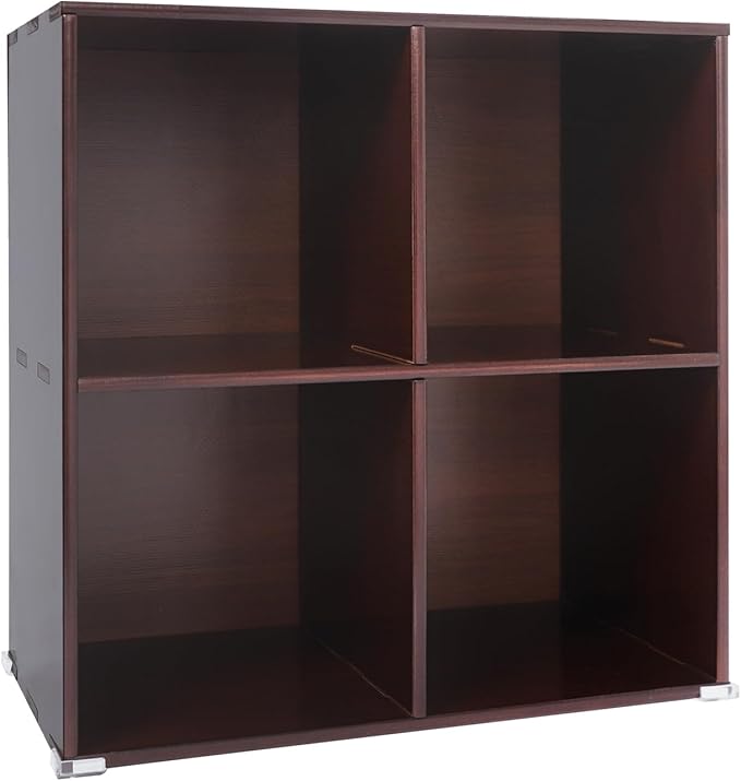 4-Cube Pine Wood Storage Organizer, Solid Wooden Bookshelf with Back Panel, 11in Shelf Opening Bookcase, Freestanding for Living Room, Bedroom, Office - Dark Brown (23.6 x 11.8 x 23.6in)