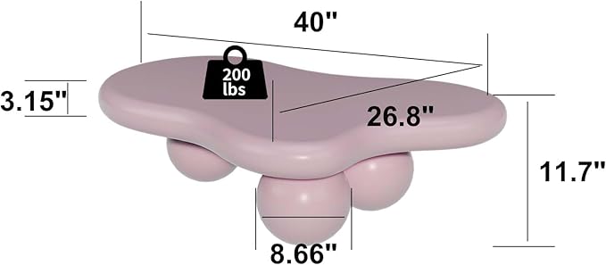 40" Modern Small Coffee Table Cloud Shape Low Center Table Cute Irregular Indoor Tea Table with 3 Ball Legs for Living Room Small Space