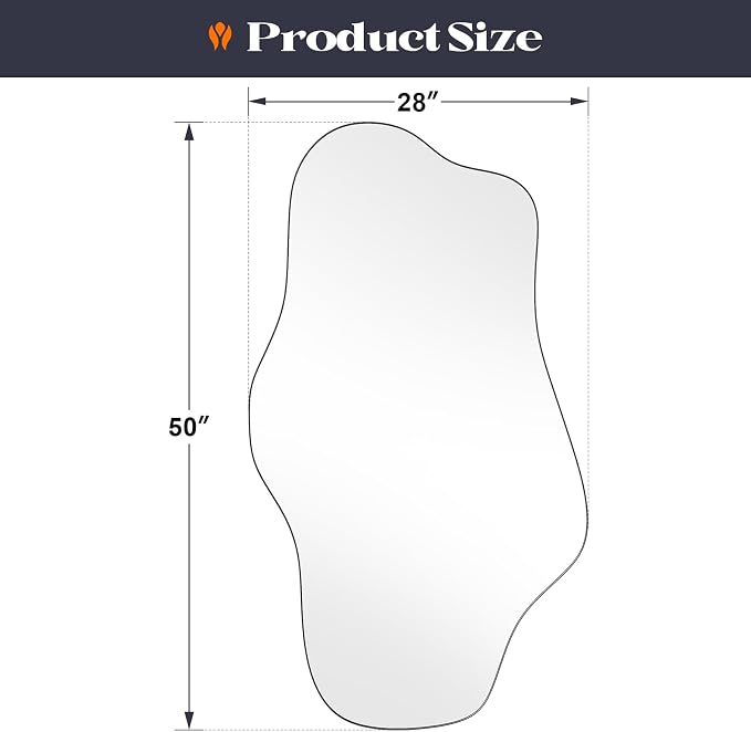 Large Irregular Wall Mirror, 28” x 50” Wavy Decorative Mirror with Modern Shaped, Black Asymmetrical Mirrors for Bathroom, Entryways, Living Room, Vanity