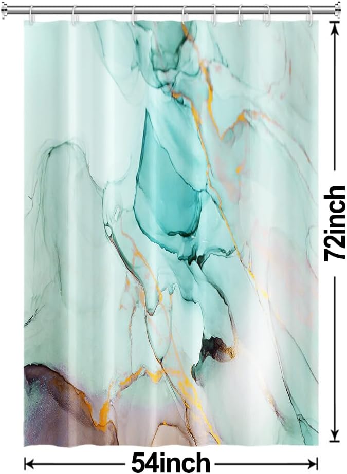 Turquoise Shower Curtain, Modern Teal Marble Shower Curtain for Bathroom Aesthetic Ink Texture Waterproof Shower Curtain Set with Hooks, 54x72 Inch