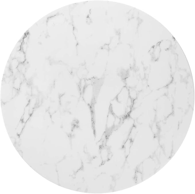 Modway Lippa Round 36" Mid-Century Modern Artificial Marble Dining Table in White
