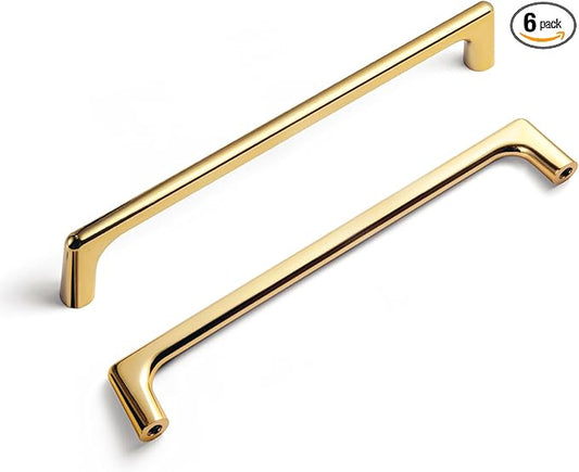 Goo-Ki Polished Rich Gold Cabinet Pulls with 7.6'' Hole Centers, Modern Style Zinc Alloy Cabinet Handles for Dresser,Wardrobe,Cupboard- 6 Pack……