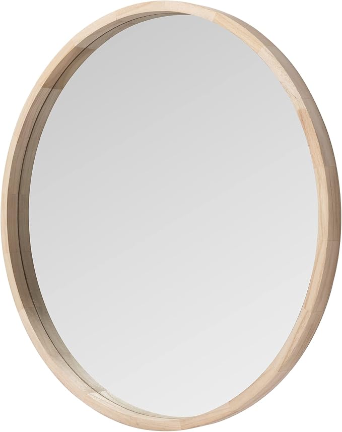 LYYYXGYP Round Wood Mirror 24 Inch Farmhouse Wall Mirror Wooden Framed Circle Mirror for Bathroom Vanity Living Room Bedroom