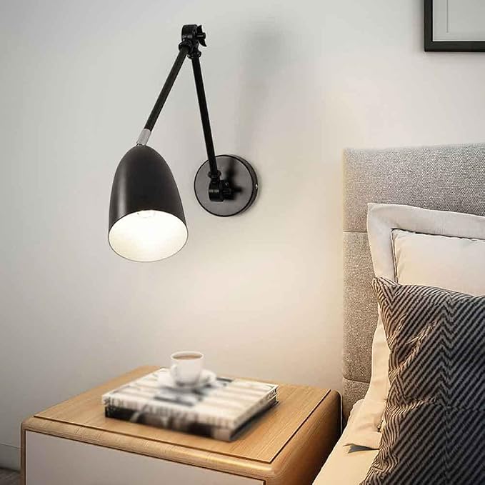 Adjustable Swing Arm Wall Sconce Reading Lamp, Retro Industrial Mounted for Bedroom Living Room Lighting Fixture