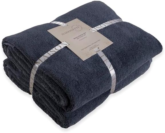 Maisonette Elegance 100% Organic Cotton Turkish Bath Towels, Soft & Absorbent, Ideal Quick Dry Large Luxury Bathroom Towel Set for Shower (30" x 58", 2 Pack) - Dark Blue (Mineral)