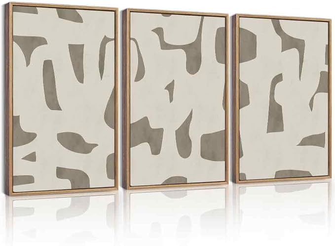 KUVIOKE Bohemain Abstract Framed Wall Art Brown Mid-Century Duotone Minimal Dark Brush Stroke Neutral Modern Minimalist Painting Decorative Artwork 16x24in (Natural Framed)