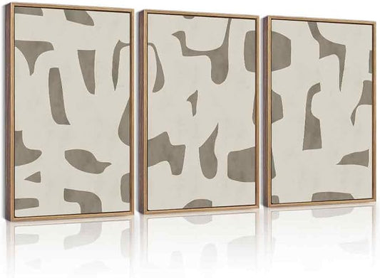 KUVIOKE Bohemain Abstract Framed Wall Art Brown Mid-Century Duotone Minimal Dark Brush Stroke Neutral Modern Minimalist Painting Decorative Artwork 16x24in (Natural Framed)