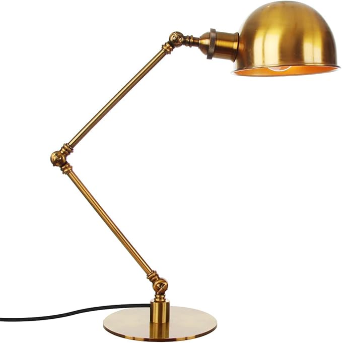Makeup Vintage Desk Lamp, Adjustable Swing Arm Industrial Metal Task Table Lamp, Bedroom Bedside Night Light Retro Reading Lighting,Gold