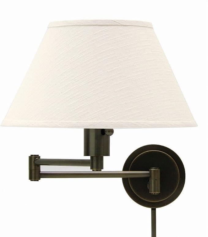 House Of Troy WS14-91 Home/Office Collection Swing-Arm Wall Lamp, Oil Rubbed Bronze with Off-White Linen Hardback Shade