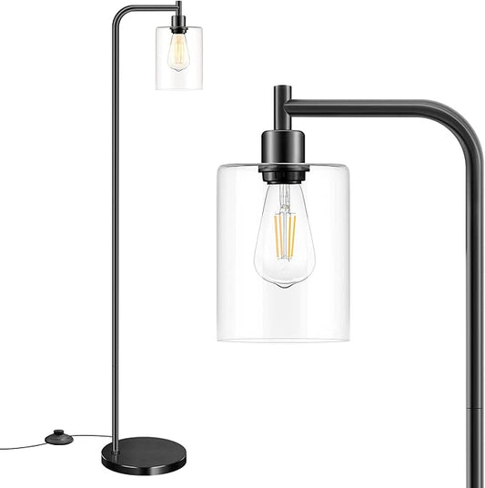 Bosceos Industrial Floor Lamp with Hanging Glass Shade Black Farmhouse Indoor Pole Light with Edison E26 Base Vintage Rustic Standing Tall Lighting for Living Room Bedroom Office(ST64 Bulb Included)
