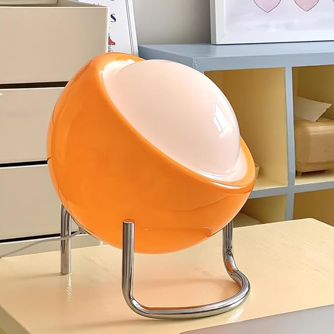 Orange Table Lamp, Mid Century Modern Bauhaus Table Lamp with 3 Color Adjustable Light 5.9 Ft Transparent Cord Plug Cord Andf Switch MCM Abstract Lamp for Nightstand Bedroom Living Room Desk