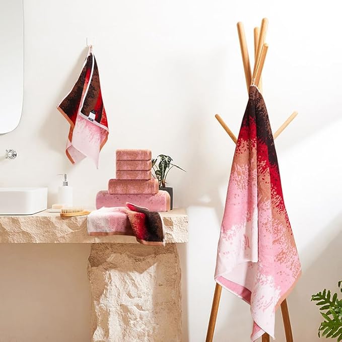 SEMAXE Bathroom Towel Set with Hanging Loop – 8-Piece Yarn Dyed Jacquard Cotton Towels, Oeko-TEX Certified, Soft & Absorbent, Gift-Ready for Bath, Spa, or Guest Use