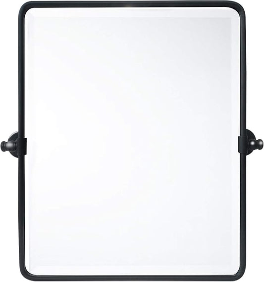 Farmhouse Black Metal Framed Pivot Rectangle Bathroom Mirror Rounded Rectangluar Tilting Beveled Vanity Mirrors for Wall, Overall 22.91 x 24 inches (Mirrror 19 x 24 inches)