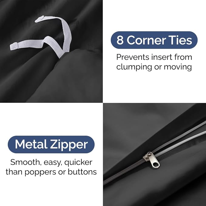 Duvet Cover Oversized Queen Size - Extra Soft Oversized Queen Size Duvet Cover - Breathable, Easy Care and Fade Free with Zipper Closures & Ties - 98” x 98” Inches - (Black) Comforter Not Included