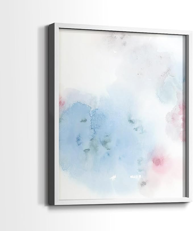 Renditions Gallery Set of 2 Peel & Stick Framed Prints, Watercolor Abstract Wall Art, Cotton Candy Splash Wall Decor, Re-Stickable - Ready to Hang - 16"x20" - White Frame LT588