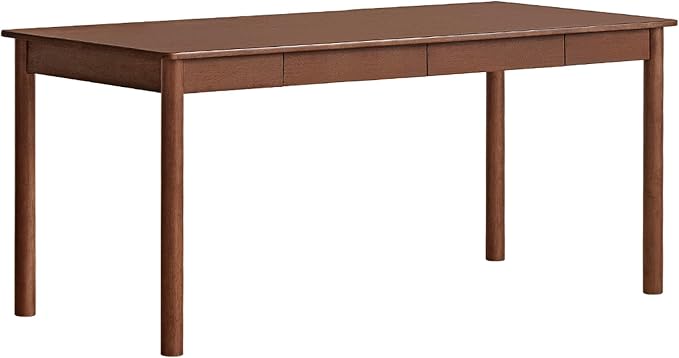 Solid Wood Computer Desk, Mid-Century Modern Home Office Desk with Storage Drawers, Writing Table for Study & Living Room 55.11" W Walnut Color